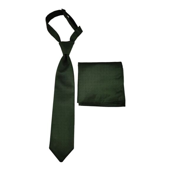 BOY'S HUNTER GREEN WINDSOR TIE & POCKET SQUARE BY LARR BRIO - Picture 2 of 5
